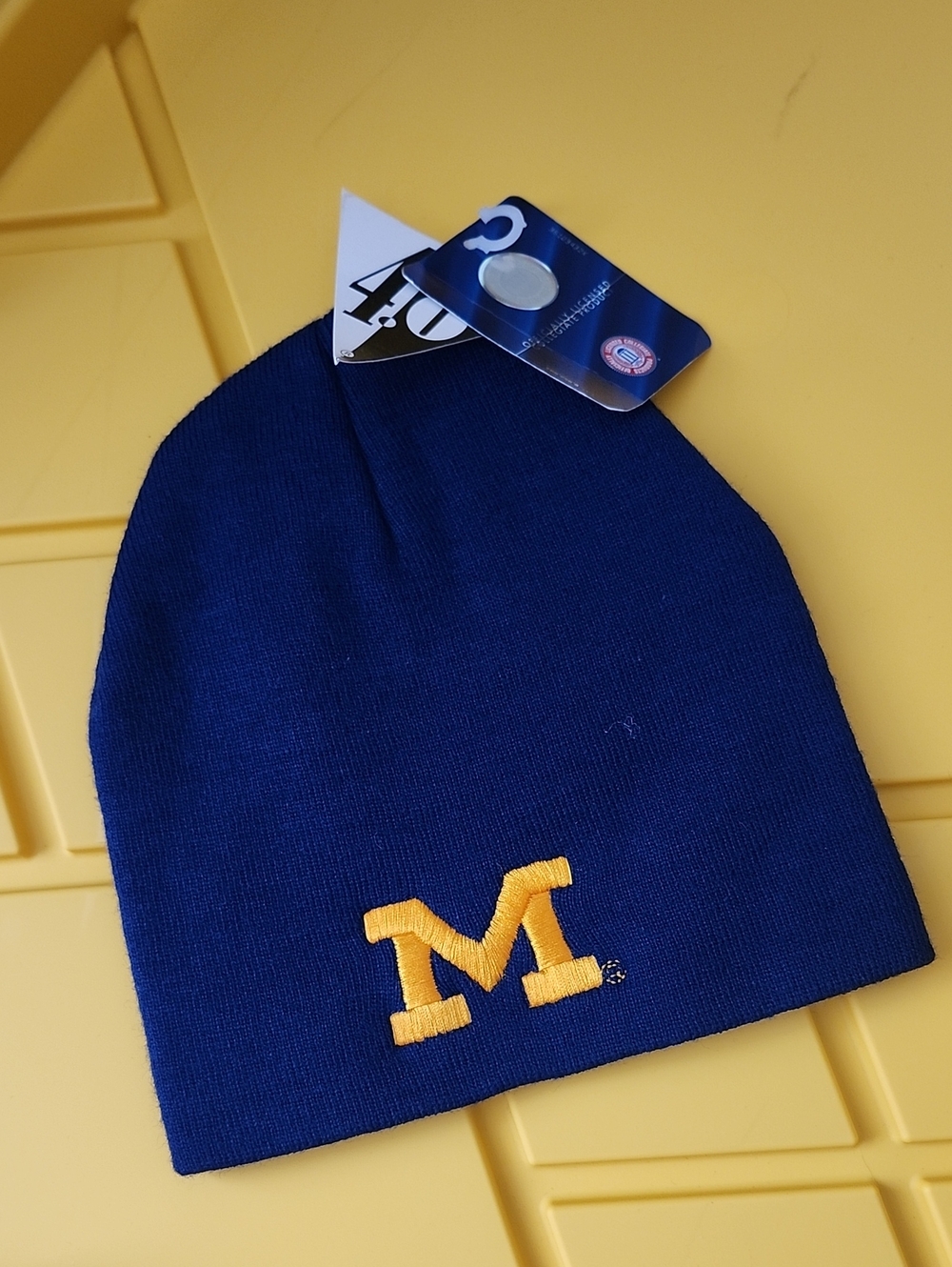 Navy Blue Michigan Knit Beanie with Block 'M'